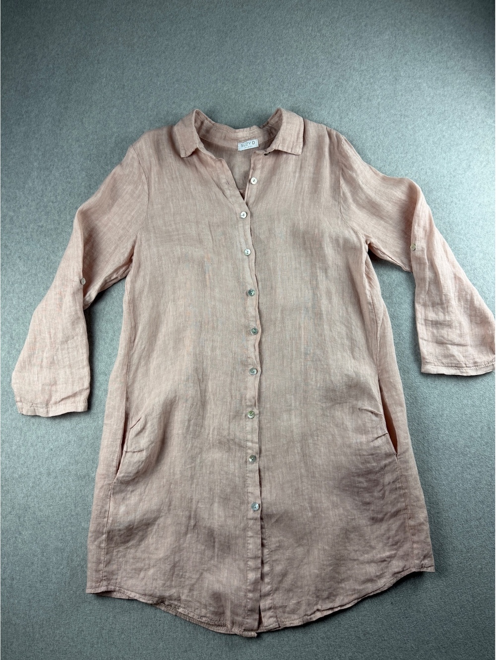 Suzy D London Simone Linen Shirt Dress S Pink Button Down Tunic Made Italy
